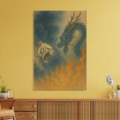 Dragon vs White Tiger – Mystical Fantasy Wall Art Leinwanddruck (Insitu (Wohnzimmer))