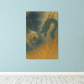 Dragon vs White Tiger – Mystical Fantasy Wall Art Leinwanddruck (Insitu (Holzboden))