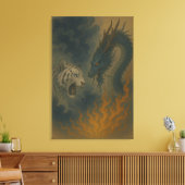 Dragon vs White Tiger – Mystical Fantasy Wall Art Leinwanddruck (Insitu (Wohnzimmer))
