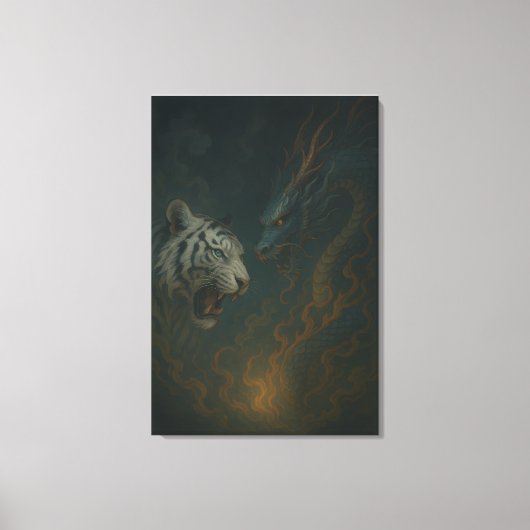 Dragon vs White Tiger – Mystical Fantasy Wall Art Leinwanddruck (Vorderseite)