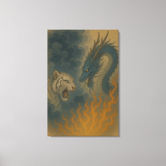Dragon vs White Tiger – Mystical Fantasy Wall Art Leinwanddruck (Vorderseite)
