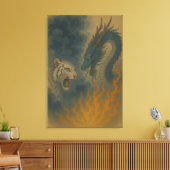 Dragon vs White Tiger – Mystical Fantasy Wall Art Leinwanddruck (Insitu (Wohnzimmer))