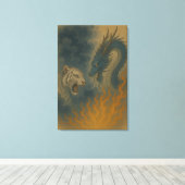 Dragon vs White Tiger – Mystical Fantasy Wall Art Leinwanddruck (Insitu (Holzboden))