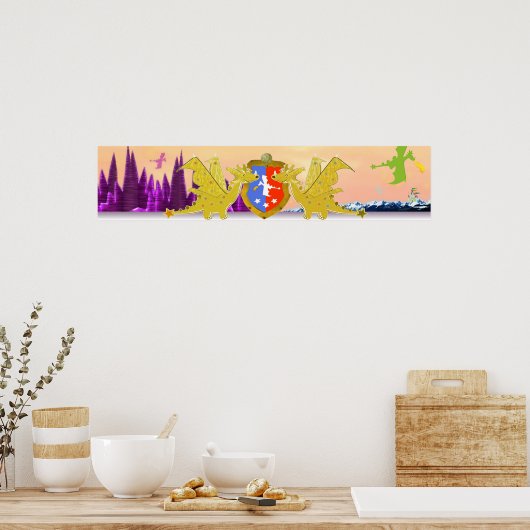 Dragon Wappen Niedlich Cartoon Dragons World Poster (Küche)