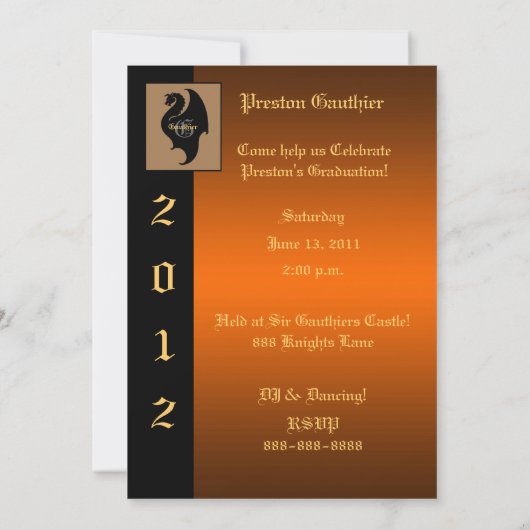 Dragon Wappen Orange Senior Abschluss Einladung (Rückseite)