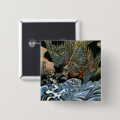 Dragon & Water Spirit Kuniyoshi Japanisch Bildende Button (Vorne & Hinten)