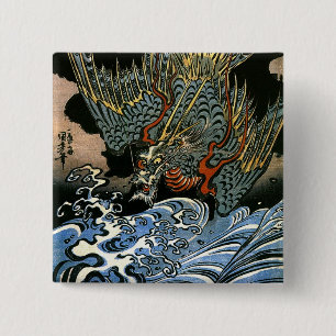 Dragon & Water Spirit Kuniyoshi Japanisch Bildende Button