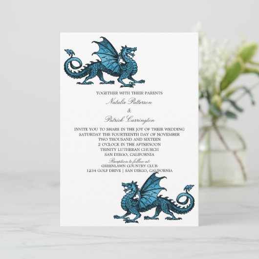 Dragon Wedite Einladung (Stehend Vorderseite)