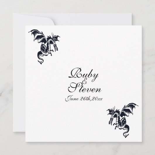 Dragon White Fantasy Wedding Thema Einladung (Rückseite)