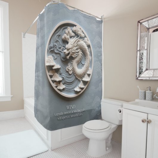 Dragon Wind Element Grau Weiß Duschvorhang (Beispiel)