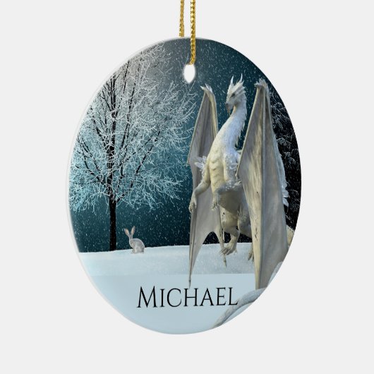 Dragon Winter Ice Crystals Snow Weihnachten Keramik Ornament (Rechts)