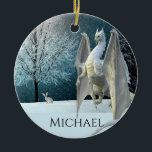 Dragon Winter Ice Crystals Snow Weihnachten Keramik Ornament<br><div class="desc">Dieses Design wurde mit digitaler Kunst erstellt, es kann personalisiert sein, indem man die Option Anpassen wählt. Kontaktieren Sie mich unter colorflowcreations@gmail.com oder nutzen Sie die Chat-Option oben auf der Seite, wenn Sie dieses Design auf einem anderen Produkt haben möchten. Kaufen Sie meine originale abstrakte Acrylmalerei zum Verkauf unter www.etsy.com/shop/colorflowart....</div>