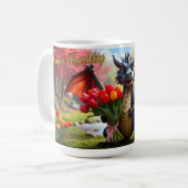 Dragon with red tulips. 15-ounce mug kaffeetasse (Vorderseite Links)