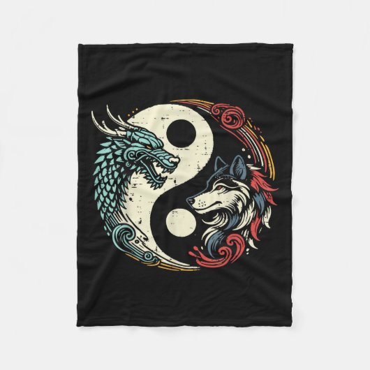Dragon Wolf Yin Yang Chinesischer Mythos Zen Men W Fleecedecke (Vorderseite)