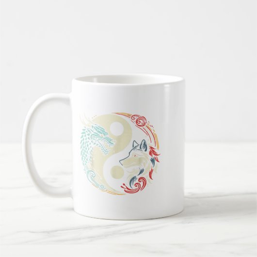 Dragon Wolf Yin Yang Chinesischer Mythos Zen Men W Kaffeetasse (Links)