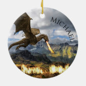 Dragon Wyvern Fire Atasy Fantasy Keramik Ornament (Hinten)