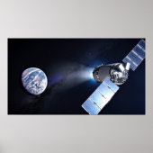 Dragon XL-Raumfahrzeug mit Planet Erde in der Fern Poster (Vorne)