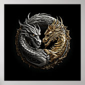 Dragon Yin Yang Art Gold und Silber Poster (Vorne)