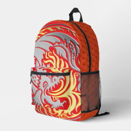 Dragoncircle - Chrome mit Gold Fire on Red Bedruckter Rucksack
