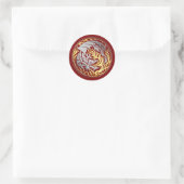 Dragoncircle - Chrome mit Gold Fire on Red Runder Aufkleber (Tasche)