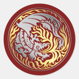Dragoncircle - Chrome mit Gold Fire on Red Runder Aufkleber