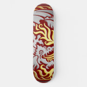 Dragoncircle - Chrome mit Gold Fire on Red Skateboard (Vorderseite)
