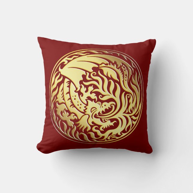 Dragoncircle - Gold in Rot Kissen (Vorderseite)