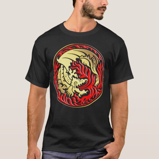 Dragoncircle - Gold mit rotem Feuer T-Shirt (Vorderseite)