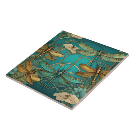 Dragonfis Art Nouveau Art Deco Aquamarine Libelle Fliese (Seite)