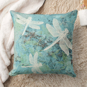 Dragonfis Blume Muster Teals Creme Blues Kissen