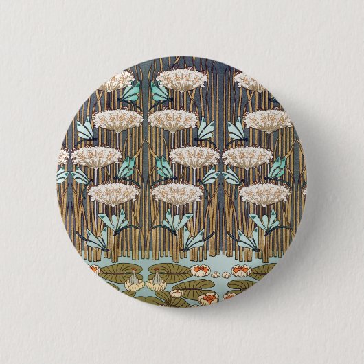 Dragonfis Water Lilies Marsh Art Nouveau Button (Vorderseite)