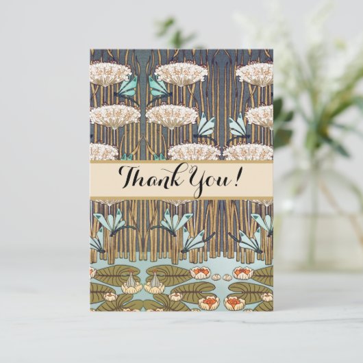 Dragonfis Water Lilies Marsh Art Nouveau Dankeskarte (Stehend Vorderseite)