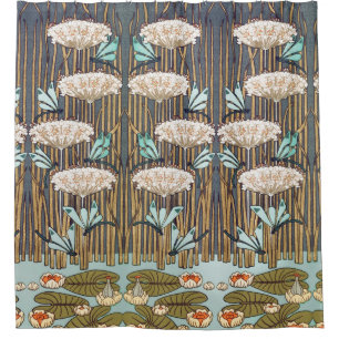 Dragonfis Water Lilies Marsh Art Nouveau Duschvorhang