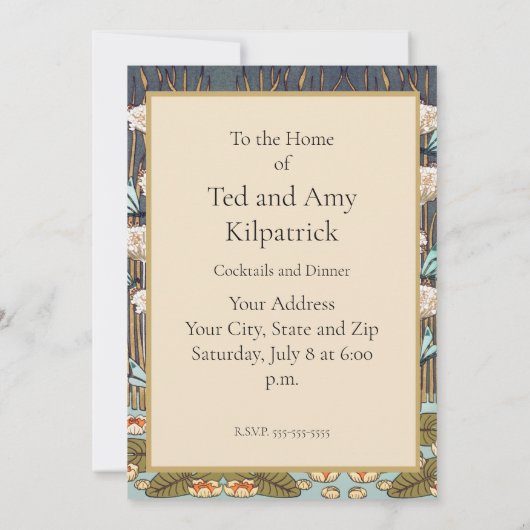 Dragonfis Water Lilies Marsh Art Nouveau Einladung (Rückseite)