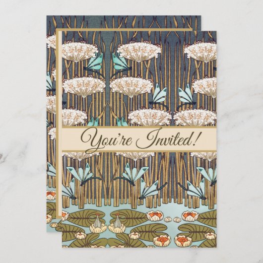 Dragonfis Water Lilies Marsh Art Nouveau Einladung (Vorne/Hinten)