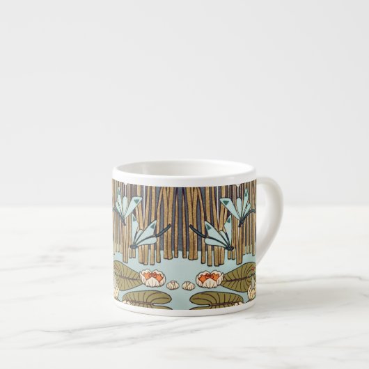 Dragonfis Water Lilies Marsh Art Nouveau Espressotasse (Vorderseite Rechts)