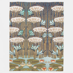 Dragonfis Water Lilies Marsh Art Nouveau Fleecedecke