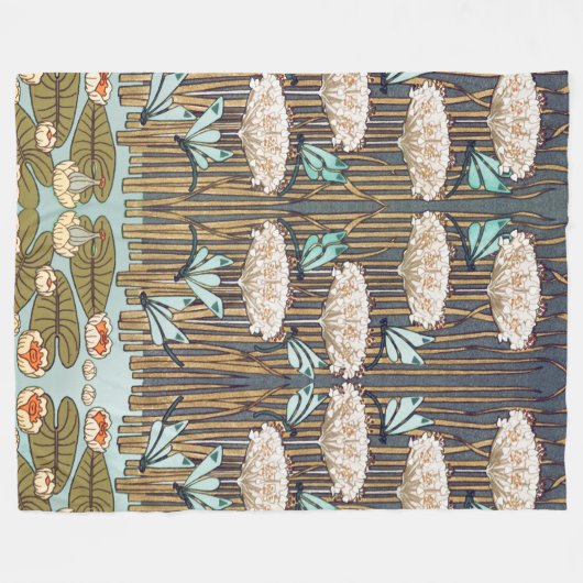 Dragonfis Water Lilies Marsh Art Nouveau Fleecedecke (Vorderseite (Horizontal))