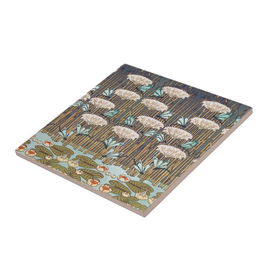 Dragonfis Water Lilies Marsh Art Nouveau Fliese (Seite)