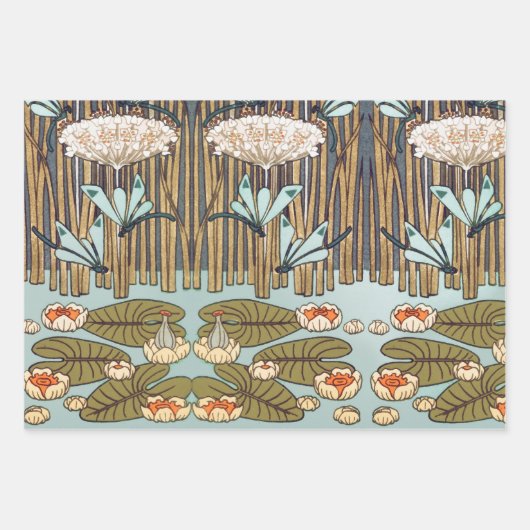 Dragonfis Water Lilies Marsh Art Nouveau Geschenkpapier Set (Vorderseite 2)