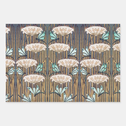 Dragonfis Water Lilies Marsh Art Nouveau Geschenkpapier Set (Vorderseite)