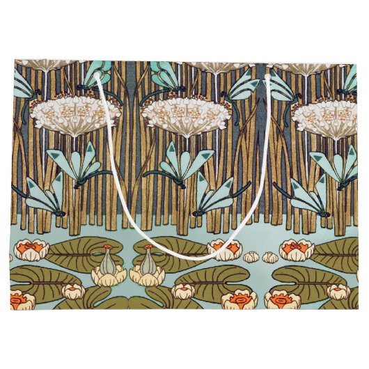 Dragonfis Water Lilies Marsh Art Nouveau Große Geschenktüte (Rückseite)