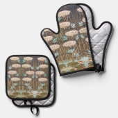 Dragonfis Water Lilies Marsh Art Nouveau Ofenhandschuh & Topflappen-Set (Vorderseite/Rückseite)