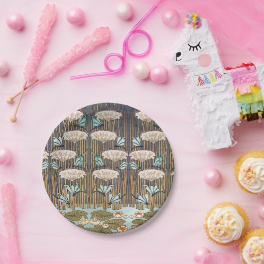 Dragonfis Water Lilies Marsh Art Nouveau Pappteller (Party)