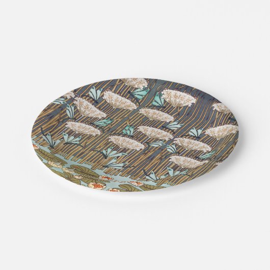Dragonfis Water Lilies Marsh Art Nouveau Pappteller (Schrägansicht)