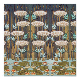 Dragonfis Water Lilies Marsh Art Nouveau Poster