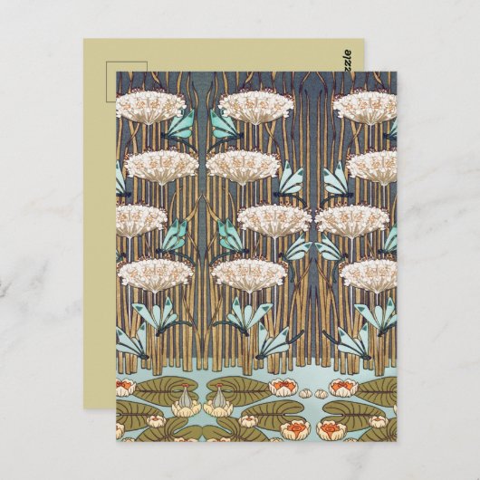 Dragonfis Water Lilies Marsh Art Nouveau Postkarte (Vorne/Hinten)