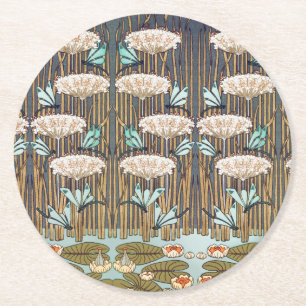 Dragonfis Water Lilies Marsh Art Nouveau Runder Pappuntersetzer