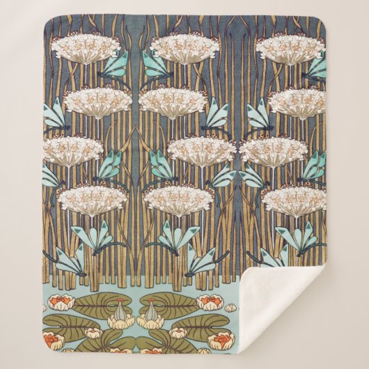 Dragonfis Water Lilies Marsh Art Nouveau Sherpadecke (Vorderseite)