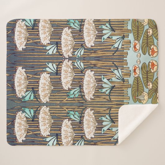 Dragonfis Water Lilies Marsh Art Nouveau Sherpadecke (Vorderseite (Horizontal))